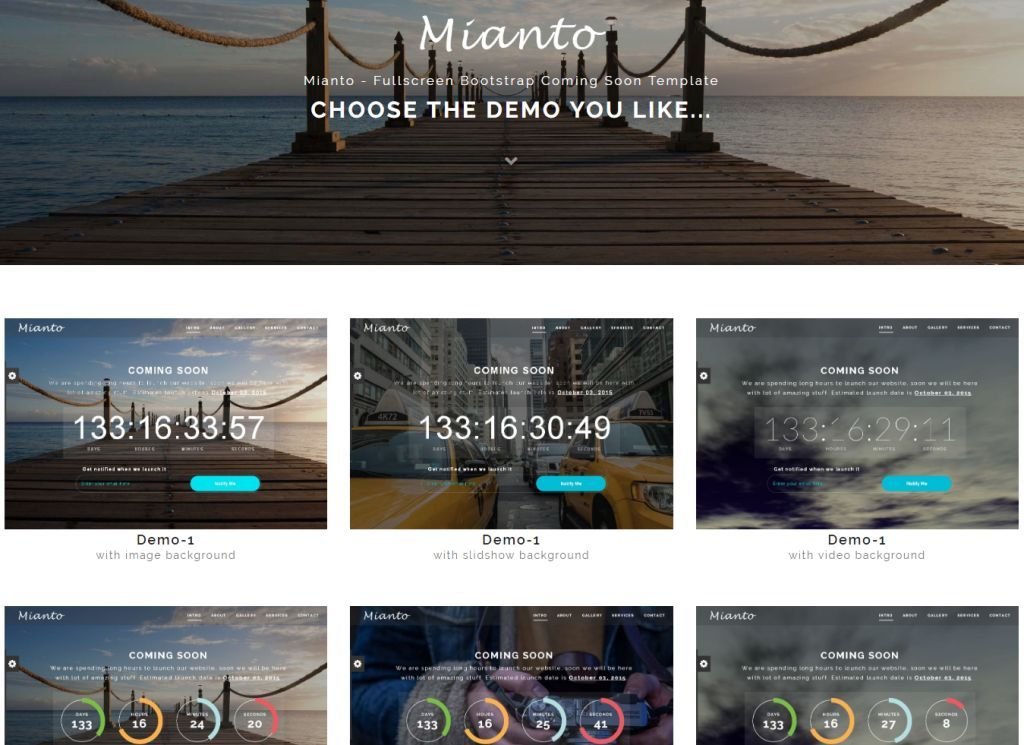 Mianto - Fullscreen Bootstrap Coming Soon Template